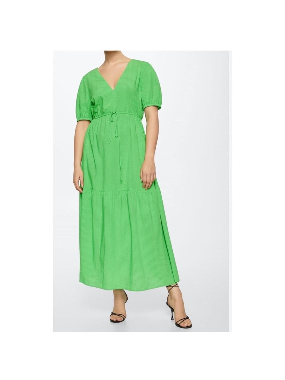 Vibrant Green V-Neck Tie-Waist Maxi Dress MANGO